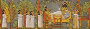 Assyrisk banket-scene (farvelitografi) af Assyrian