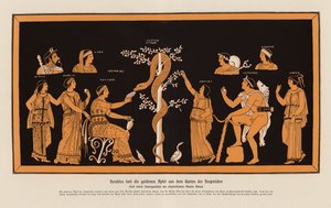 Herakles stjæler de gyldne æbler fra Hesperidernes Have (farvelitografi) af Asteas Asteas