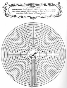 Labyrinth of Dedalus for at omslutte Minotaurus - i "" Turris Babel"" af Athanasi kircheri S.J, Amsterdam af Athanasius Kircher