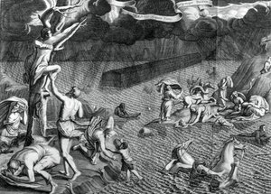 Syndflodens scene, 1675 af Athanasius Kircher