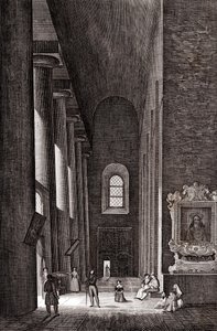 Sidegang til katedralen Nativita di Maria Santissima i Syracusa, Sicilien, Italien, kobberstik, ca. 19x29 cm af Attilio Zuccagni Orlandini