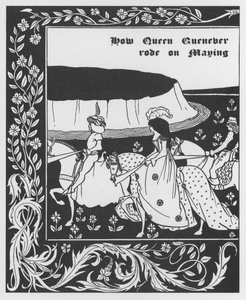 Arthurian Legend: "" Queen Guenievre Queen of May"" Indgravering i "" The Morte of Arthur"" af Sir Thomas Malory, udgave illustreret af Aubrey Beardsley (1872-1898) 1893-1894 (Arthurisk legende: dronning Guenever (Guinevere) maying , illustration af Aubrey af Aubrey Beardsley