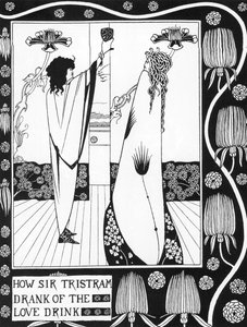 Arthurian Legend: "" Tristan drinking the love philtre""" Indgravering i "" Historien om Tristan og hans eventyr, som inkluderer hans kærlighedshistorie med Isolde"""" fra Sir Thomas Malory, udgave illustreret af Aubrey Beardsley (1872-1898) ) 1893-1894 (A af Aubrey Beardsley