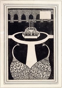 Chapter heading depicting two peacocks in a garden with a fountain, c.1893 / 4dani af Aubrey Beardsley