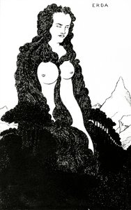 Erda, illustration til "Das Rheingold" 1896 af Aubrey Beardsley