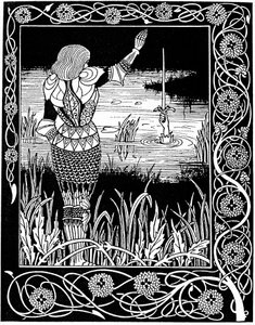 Excalibur genindvindes af Lady of the Lake, 1893 af Aubrey Beardsley