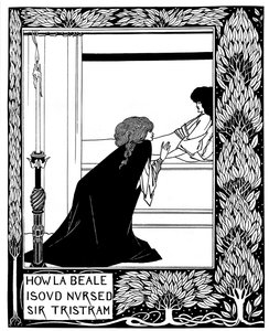 Hvordan La Beale Isoud plejede Sir Tristram. Illustration til bogen Le Morte dArthur af Sir Thomas M af Aubrey Beardsley