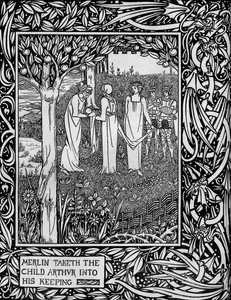 Merlin tager barnet Arthur til sig, c1893 af Aubrey Beardsley