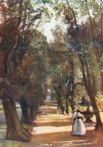 Rom: Ilex Avenue i Villa Borghese (farvelitografi) af Aubrey Waterfield