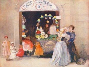 Rom: Summer Drink Shop (farvelitografi) af Aubrey Waterfield