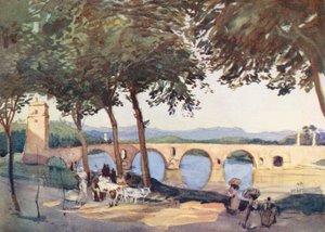 Rom: Ponte Molle (farvelitografi)