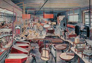 Interiør af et moderne bymejeri, illustration fra 