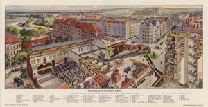 Kloaksystem i en moderne by, Schöneberg, Tyskland (farvelitografi)