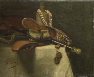 Stilleben med orientalske hjemmesko af August Allebe