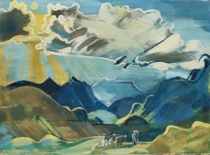 Balmalp med Schächental og Uri Rotstock, 1927-28 (lermaling på lærred) af August Babberger