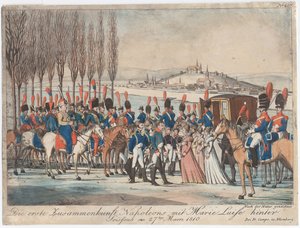 Napoleon introducerer kejserinde Marie-Luise til sin familie uden for pavillonen nær Soissons