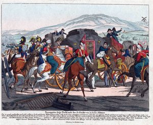 Napoleons flugt efter slaget ved Waterloo (1815) - Campe, August Friedrich Andreas (1777-1846) - Radering, akvarel - 21,5x26,3 - Privat samling