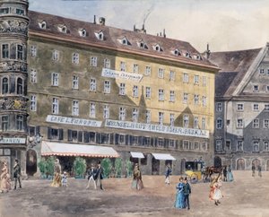 Den tidligere brandplads ved Stephansplatz i Wien med Café L