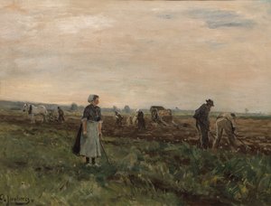 Arbejdere i marken (maleri) af August Jernberg