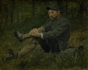 Arkitekten Thorvald Bindesbøll i en granskov på Kullen