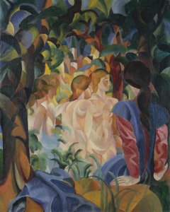 Badende piger med byen i baggrunden af August Macke