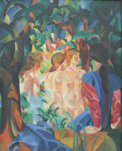 Badende piger med byen i baggrunden af August Macke