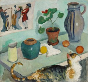 Ånden i husets stol: Stilleben med kat af August Macke