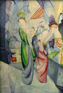 Lyse kvinder foran hatbutikken af August Macke