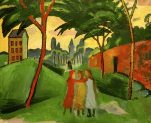 Landskab med tre piger af August Macke
