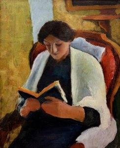 Læsende kvinde i den røde lænestol af August Macke