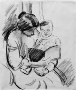 Mor med barn, læser (Elisabeth og Walterchen af August Macke