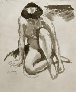 Siddende handling, lænet fremad af August Macke