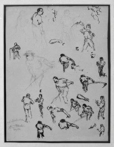 Undersøgelsesblad med klippende landmænd af August Macke