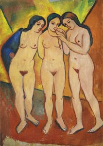 Tre nøgenbilleder, orange og røde, 1912