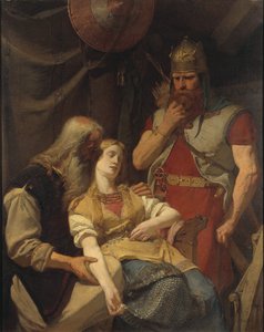 Orvar Oddr annonce a Ingeborg la mort de Hjalmar - Oervar-Oddr informerer Ingeborg om Hjalmars død, af Malmstrom, August (1829-1901). Olie på lærred