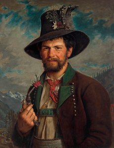Tyrolsk bonde i traditionel Stubai-dragt af August Pezzey d. Ä.