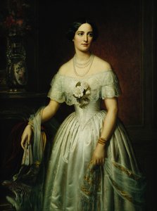 Portræt af en dame, der står i trekvart længde iført en hvid kjole, 1851 og 1876