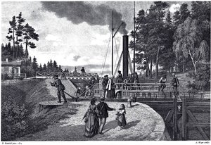 Udsigt over Juustila-slusen i Finland, 1873