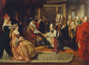 Kejser Charles VI overrækker æressværdet til prins Eugene efter slaget ved Beograd, 1865 af August Wenzel Mantler