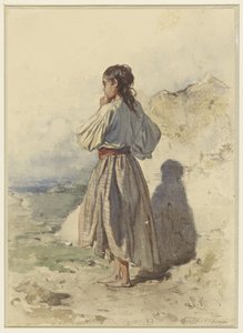 Ungarsk kvinde, der står tre kvarter til venstre, set bagfra af August Xaver Carl von Pettenkofen