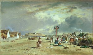 Markedet i Szolnok, Ungarn af August Xaver Karl von Pettenkofen