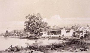 Mandarinens hus ved Macao-Canton-kanalen, plade 20 fra "Sketches of China", graveret af Eugene Ciceri (1813-90) 1842 (tonet litografi)