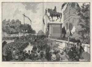Paris - - Tale af Mr. Darlot under indvielsen den 15. juli 1888 på Hotel de Ville de Paris af statuen af Etienne Marcel - Tegning af Gerardin i "The Illustrous World" fra 1888 af Auguste (after) Gerardin