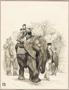 Elefant med ryttere i Jardin des Plantes, Paris af Auguste Andre Lancon