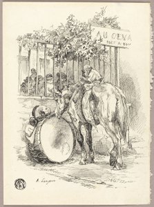 Hest med abe på ryggen af Auguste Andre Lancon