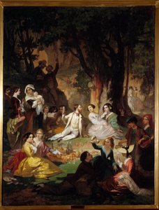 Smag på Champetre Scene med picnic i det borgerlige samfund. Maleri af Barthelemy Glaizes (1807-1893) 1850 Montpellier, Fabre Museum