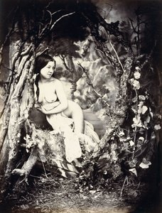 En halvnøgen kvinde blandt træer, ca. 1850
