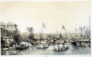 Europæiske fabrikker i Kanton - i "Kina og kineserne", tegninger af Auguste Borget og litografier af Eugène Cicéri