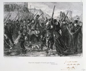 Franske soldater afgår til Buzenval, belejring af Paris, fransk-preussiske krig, 18. januar 1871 1872 af Auguste Bry