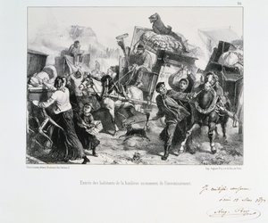Beboere i forstæderne ankommer til Paris før preusserne belejrer byen, 1870 1872 af Auguste Bry